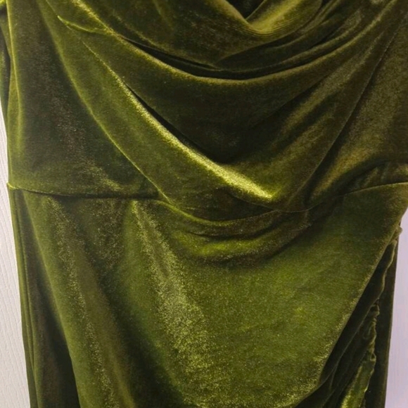 New Glam Velvet Ruched Bodycon Stretch Maxi Mermaid Gown Dress Olive Green - Picture 9 of 10